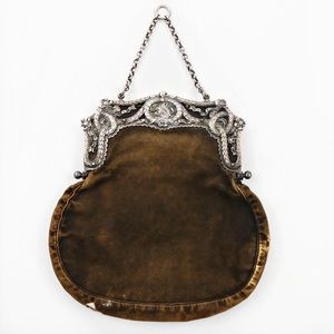 Victorian 900 Silver and Velvet Chatelaine Purse